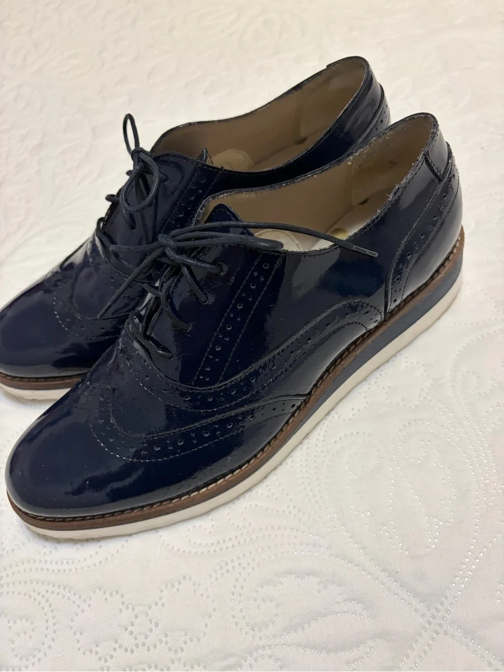 Boden Nina Patent Platform Brogues - Navy